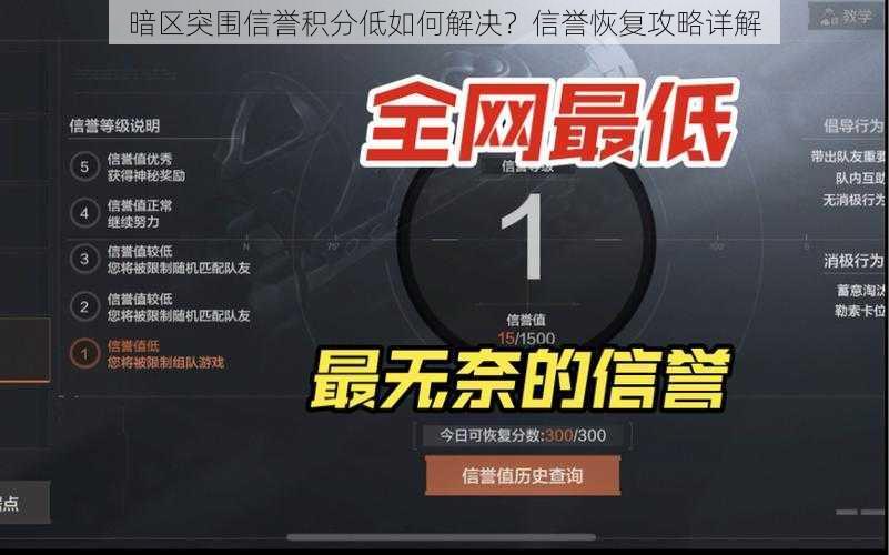 暗区突围信誉积分低如何解决？信誉恢复攻略详解